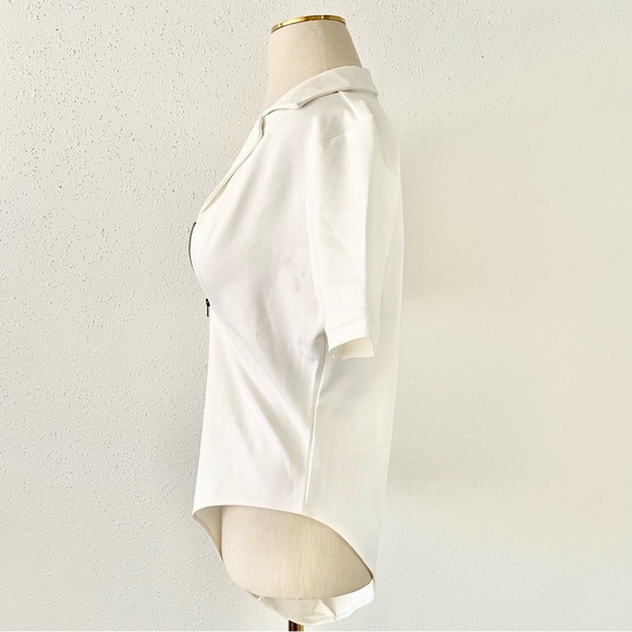 AND NOW THIS Size Medium White Collared Short Sleeve Ponte Knit Bodysuit Top Jrs - Picture 4 of 6